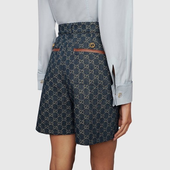 Gucci Aria  GG Denim Shorts with Ivory GG Pattern Sz 40 New with Tags - Picture 1 of 16